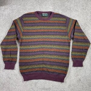 Top Knit Alpaca Sweater Mens Large Chunky Knit 90s Vintage Grandpa Striped Color
